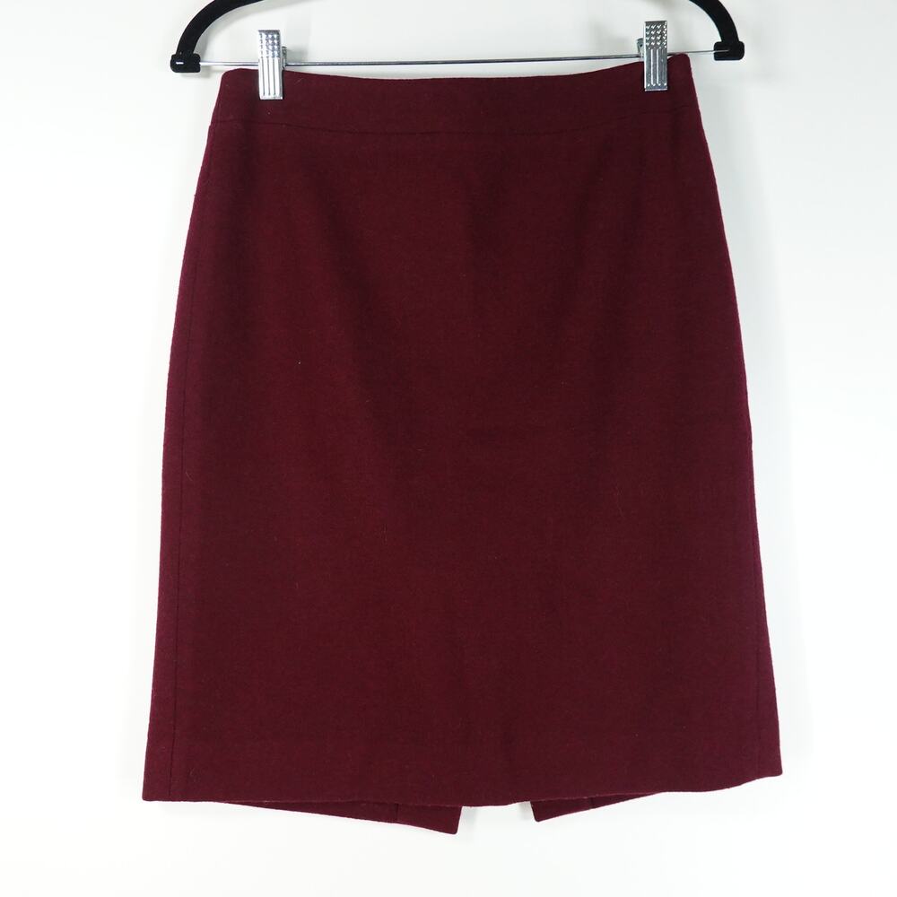 J. Crew Women's Skirt 2 The Pencil Skirt Pinot Noir Burgundy Wool Blend Office